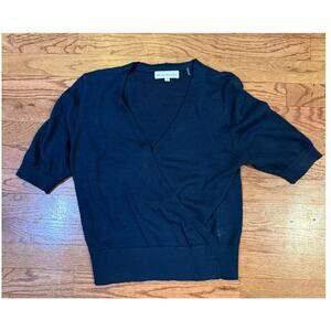 White + Warren Navy Blue Faux Wrap Short Sleeve Knit Sweater XS